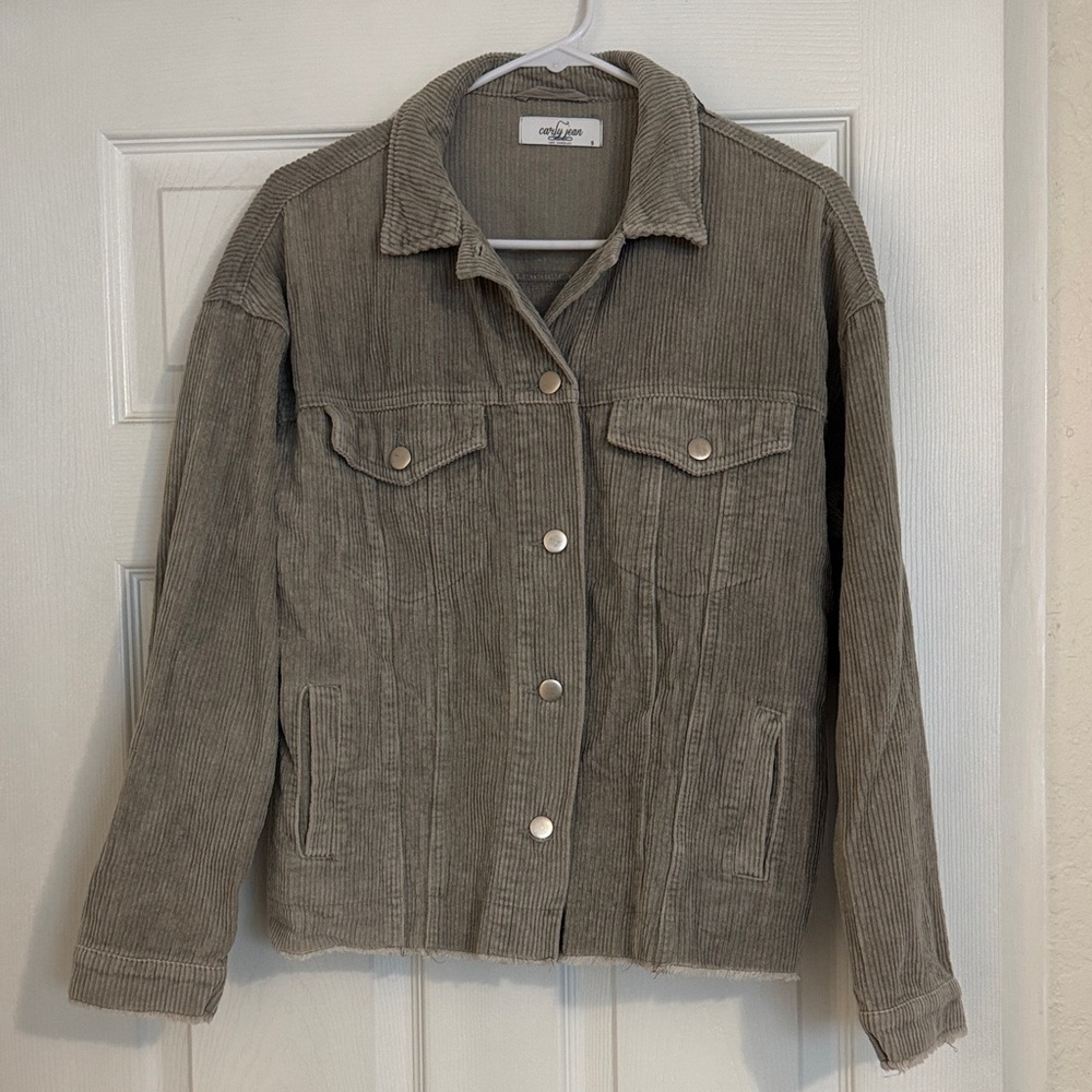 Carly Jean Los Angeles Light Gray Corduroy Jacket